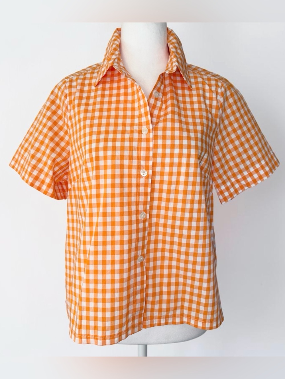 Arita Made in Italy Orange Gingham Button Up Swing Shirt